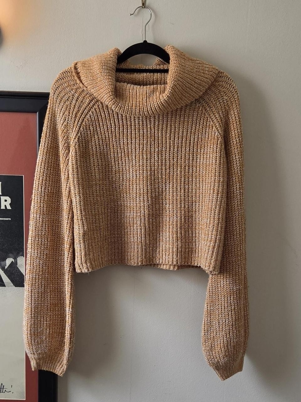 Cropped Cowl Neck Sweater in Peach-Tan